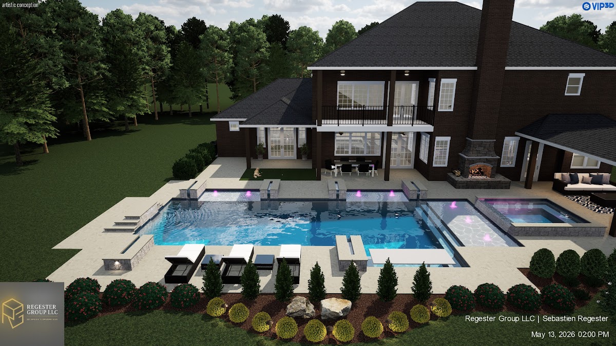 Backyard pool retreat rendering