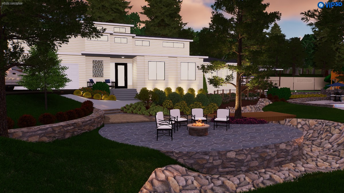 3D pool and outdoor living rendering produced for a builder client