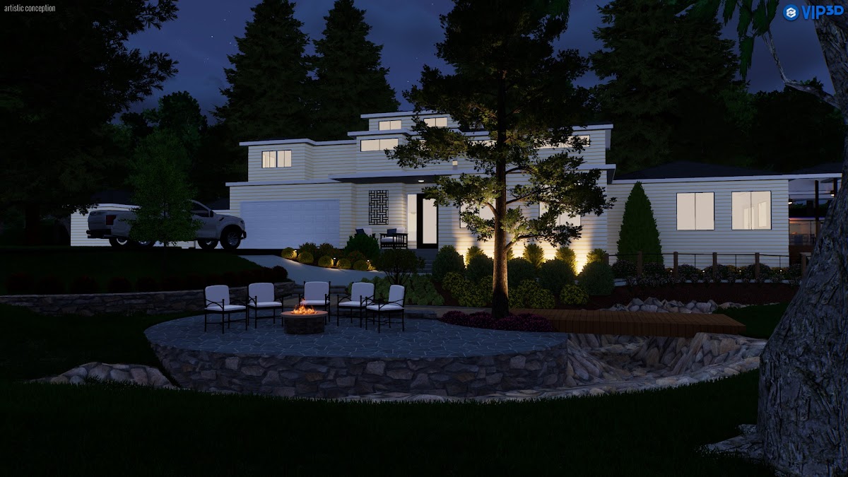 California style pool and outdoor living rendering