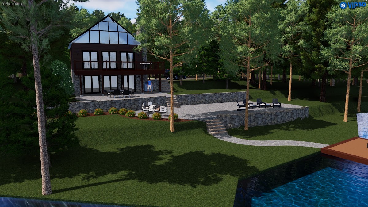 Lake house pool and deck rendering