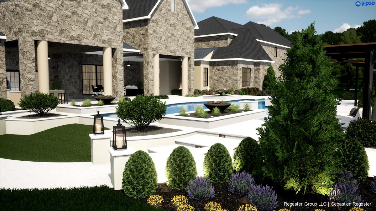 Estate pool and landscape rendering